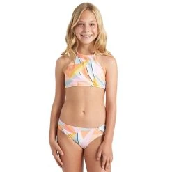 Billabong Girls Warm Days High Neck Bikini Set In Multi