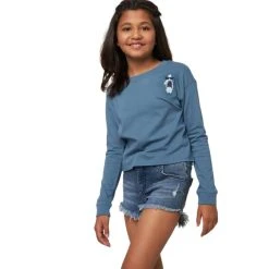 O'Neill Girls Smize Long Sleeve Tee In China Blue